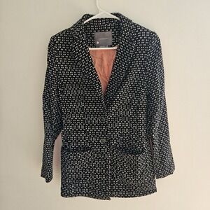 XS Anthropologie Women's Blazer Jacket. Black White Speckled Button Up‎ Peacoat